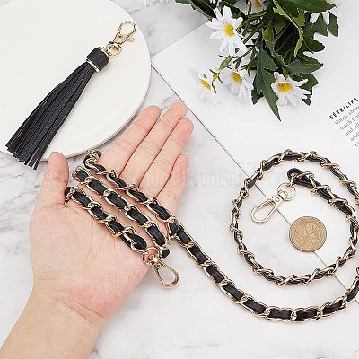 Wholesale GORGECRAFT Black and Gold Purse Chain Strap Leather Metal Thin  Crossbody Bag Replacement with Tassel for Interchangeable Shoulder Bag  Strap Sling Handbag Wallet 