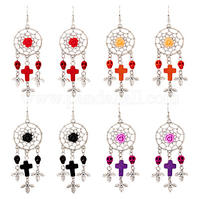 Серьги с подвесками из смолы и синтетической бирюзы EJEW-TAC00014-1