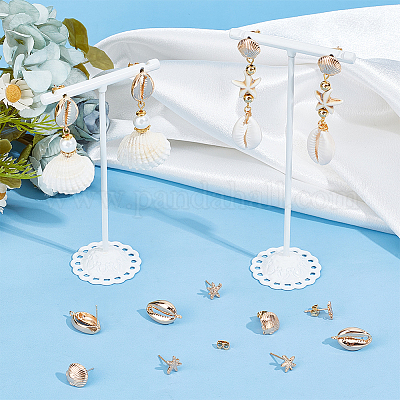 12 шт. фурнитура для сережек-гвоздиков из латуни в форме ракушки и морской звезды KK-BBC0012-74-1