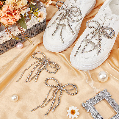 2 пирс бант пластиковый искусственный жемчуг подвески для обуви DIY-SP0002-84A-1