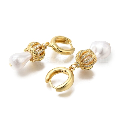 Серьги-кольца из латуни с микропаве из прозрачного кубического циркония EJEW-H016-05G-02-1