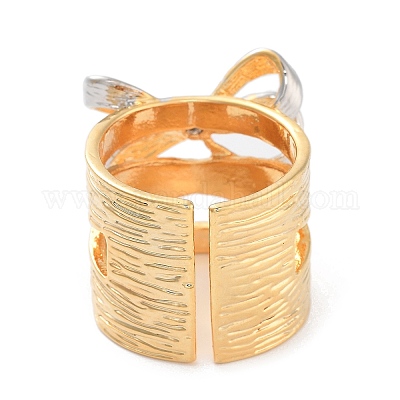 Латунное кольцо-манжета с бантом и открытой манжетой RJEW-C102-18GP-1