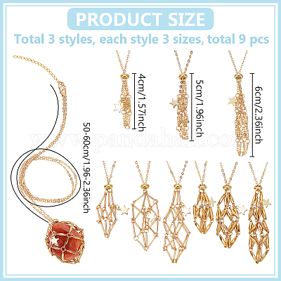 9 шт. 9 стиля звезда латунный пустой макраме мешочек подвеска ожерелье NJEW-WR00003-1