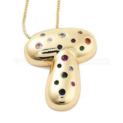 Латунные ожерелья с подвесками в виде букв из микрофибры с кубическим цирконием KK-Z069-01G-T-1