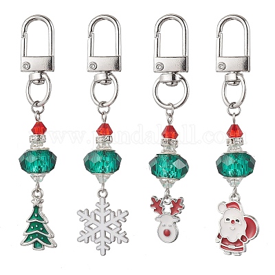 Рождественская серия сплав эмаль и стеклянные бусины подвеска украшение HJEW-TA00349-1