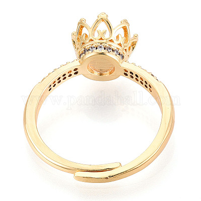 Закрепка колец-штифтов в форме короны из латуни с микропаве из прозрачного кубического циркония X-KK-T076-18G-1