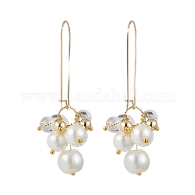 Серьги-кольца из латуни с имитацией жемчуга EJEW-JE06480-02-1