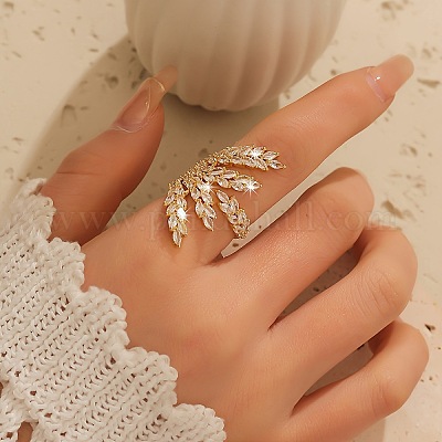 Кольца-манжеты из латуни с микропаве из прозрачных кубических цирконий в форме оливковой ветви FS-WG54664-01-1