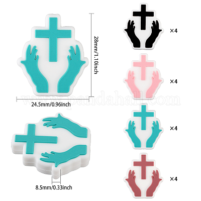 16шт 4 цвета рука с крестом силиконовые бусины SIL-GL0001-07-1