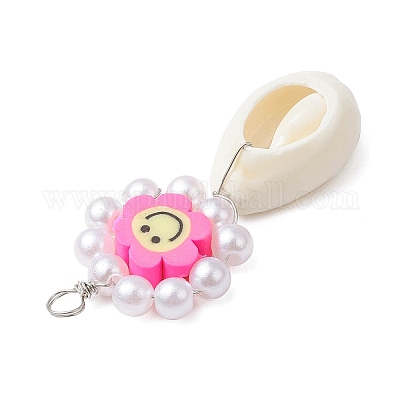 Подвески в виде улыбающегося лица из натуральной ракушки каури и полимерной глины ручной работы PALLOY-JF03821-1