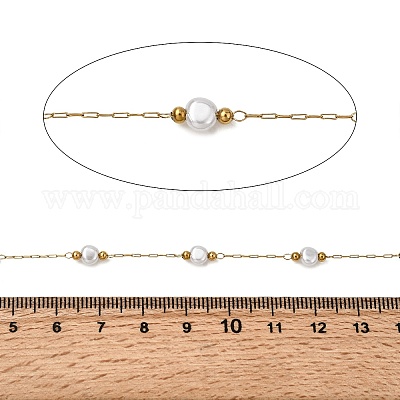 Круглые звенья цепочек ручной работы из нержавеющей стали 304 из АБС-пластика с жемчужными бусинами CHS-L032-01G-06-1