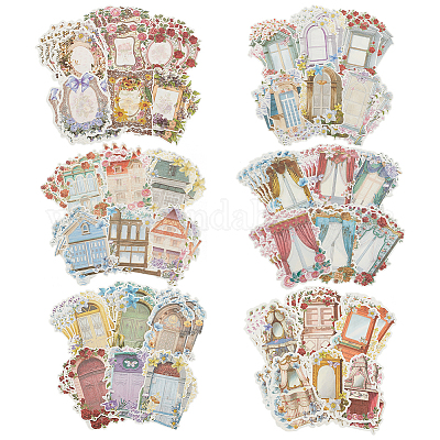 6 комплект 6 стилей ретро-бумажных самоклеящихся декоративных наклеек DIY-OC0011-15-1