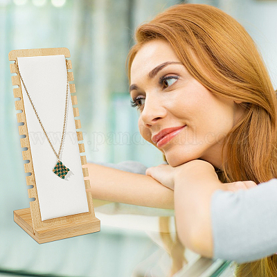 Бамбуковые стенды-органайзеры для ожерелья с наклонной спинкой NDIS-WH20007-01A-01-1