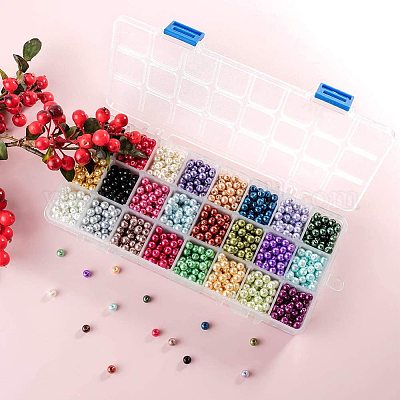 Круглые бусины из экологически чистого окрашенного стекла с жемчугом HY-PH0011-01-6mm-1