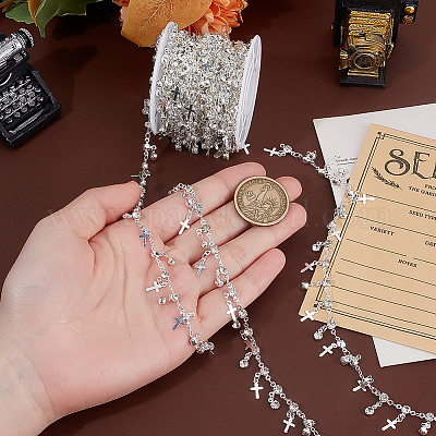 4 м плоские круглые с крестообразными подвесками латунные цепочки со стразами DIY-PH0030-93S-1