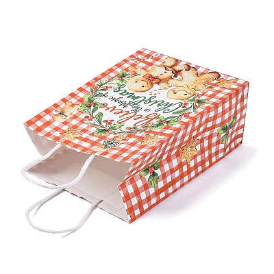 Прямоугольные бумажные упаковочные пакеты с рождественским принтом и ручками CARB-D016-02-1