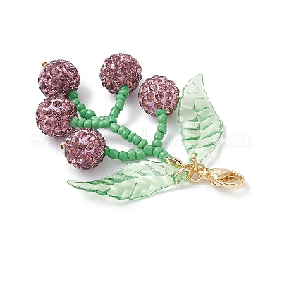 Подвеска в виде фруктов из стеклянных бусин и полимерной глины со стразами HJEW-TA00385-04-1