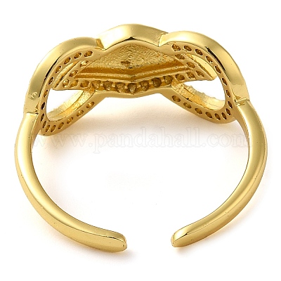 Открытые манжеты из латуни с бантом и микро-паве с прозрачным цирконием для женщин RJEW-Z070-06G-1