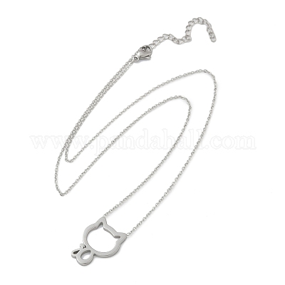 Ожерелья с подвеской в виде контура кошки из нержавеющей стали 304 для женщин NJEW-F339-03P-1