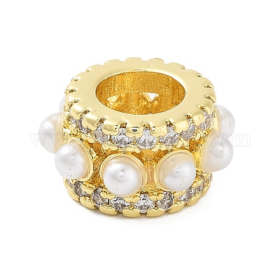 Реечное покрытие латунь микро паве прозрачный кубический цирконий европейские бусины KK-A208-09G-1