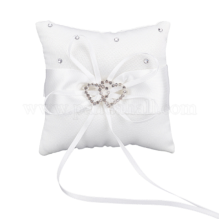 Almohadilla de anillo de bodas de seda tributo con cinta de poliéster y corazón de aleación DIY-WH0325-48A-1