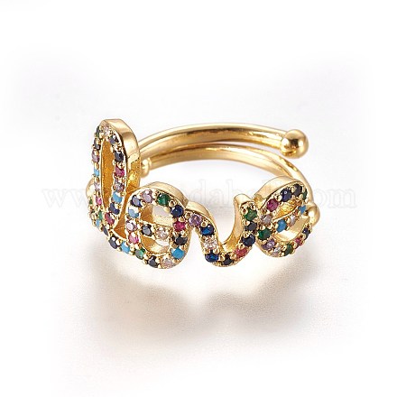 Einstellbare messing micro pave zirkonia fingerringe&nbsp;LS-RJEW-L086-04G-1