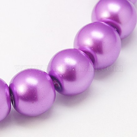Brins de perles rondes en verre nacré de couleur orchidée foncée de 6mm X-HY-6D-B15-1