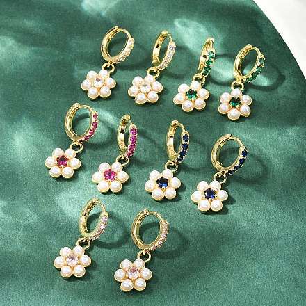 Латунные микро проложить серьги обруча кубического циркония EJEW-S277-13G-1