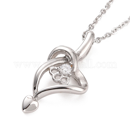 304 Stainless Steel Heart Pendant Necklace with Clear Cubic Zirconia for Women NJEW-G019-05P-1