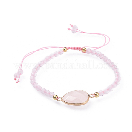 Bracciali di perline intrecciati in quarzo rosa naturale regolabili BJEW-JB04559-04-1
