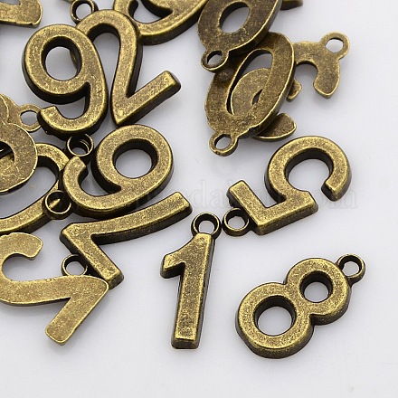 Rack Plated Zinc Alloy Number Charms PALLOY-A062-AB-NR-1