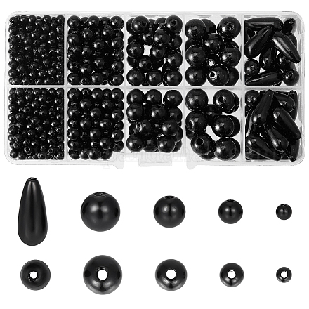 Ph pandahall 739 pieza de perlas de imitación con agujeros 5 estilos de perlas artesanales cuentas espaciadoras de lágrima redondas perlas negras brillantes para joyería diy suministros para eventos de boda rellenos de florero KY-PH0001-66-1