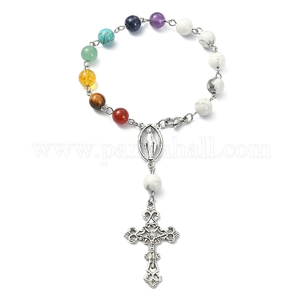 Braccialetto con perline rosario di howlite naturale e pietre miste BJEW-TA00329-01-1
