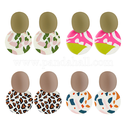 4 пара сережек-гвоздиков из полимерной глины в двух стилях с булавками из хирургической нержавеющей стали 316 EJEW-FI0002-44-1