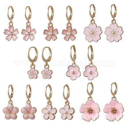 8 пара серег с цветком из сплава и кристаллами горного хрусталя EJEW-JE06666-1