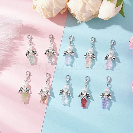 Рыба ангел стеклянный и АБС пластик искусственный жемчуг подвеска украшения HJEW-JM03608-1