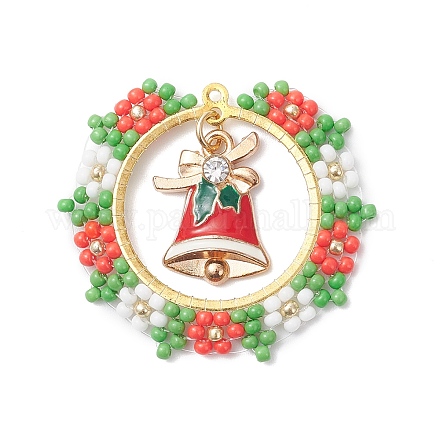 Рождественский венок ручной работы из стеклянного бисера с подвесками в виде рождественских колокольчиков PALLOY-MZ01068-1