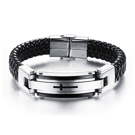 Fashion Cross Stainless Steel Bracelets BJEW-N0001-127A-1