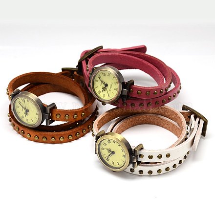 Relojes de la pulsera del abrigo del cuero retro de la vendimia WACH-M007-M-1