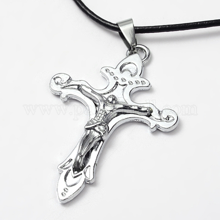 Alloy Cross Pendant Necklaces for Women X-NJEW-L401-35P-1