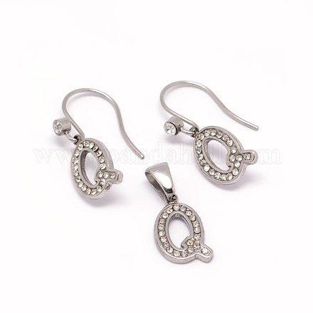 Letter.Q 304 Stainless Steel Dangle Earrings and Pendants Jewelry Sets SJEW-M033-09-1
