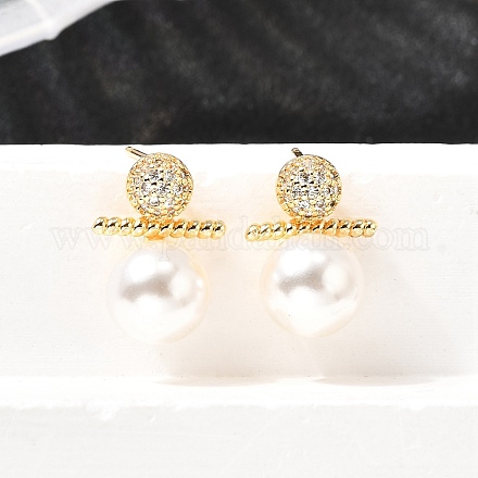 Круглые серьги-гвоздики из латуни с микропаве из прозрачных кубических цирконий EJEW-A135-25G-1