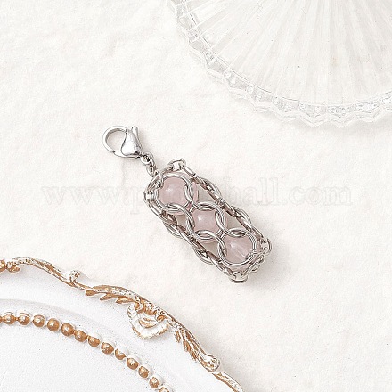 Круглый подвесной декор из натурального розового кварца HJEW-TA00357-04-1