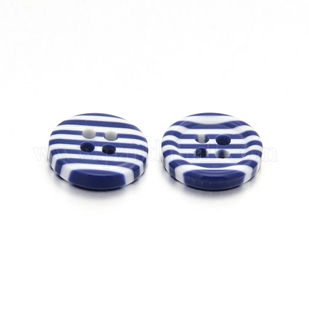 Dyed 4-Hole Flat Round with Stripe Resin Buttons BUTT-F048-04-1