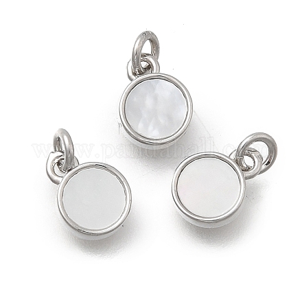 Плоские круглые подвески из латуни и натуральных ракушек KK-D431-025A-02P-1