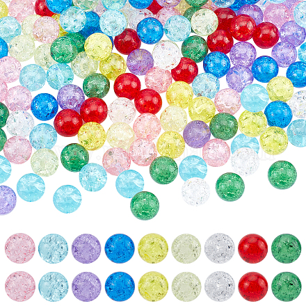 PandaHall Elite 270Pcs 9 Colors Transparent Crackle Glass Round Beads CCG-PH0001-04-1