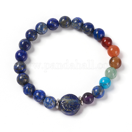 Natural & Synthetic Mixed Stone and Lapis Lazuli Beads Stretch Bracelets BJEW-E354-A06-1