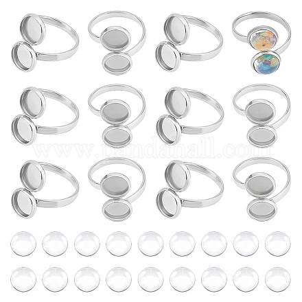 Unicraftale diy kit de fabricación de anillos tamaño 6 1/4 anillos de puño abiertos bandeja de bisel 304 anillos de dedo de acero inoxidable bases de anillos de cabujón con cabujones de vidrio anillos de metal juego de cúpulas de cabujón para hacer anillos STAS-UN0039-45-1