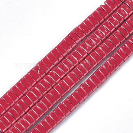 スプレー塗装された非磁性合成ヘマタイトマルチ連リンク  2x5x2穴キャリアビーズ  タイル弾性ブレスレット作り用  長方形  レッド  0.6mm  穴：170mm  約15.9個/連  {1}インチ G-T124-05C-1
