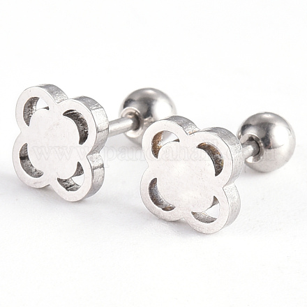 201 Stainless Steel Flower Barbell Cartilage Earrings EJEW-R147-15-1